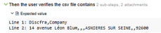 Allure report showing attached expected CSV text content